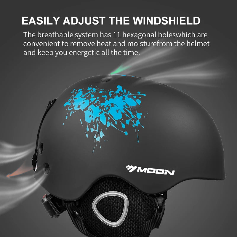 MOON-casco de esquí para adultos y jóvenes, protector de cabeza PC + EPS para patinaje, monopatín, deportes de nieve y Snowboard, certificación CE