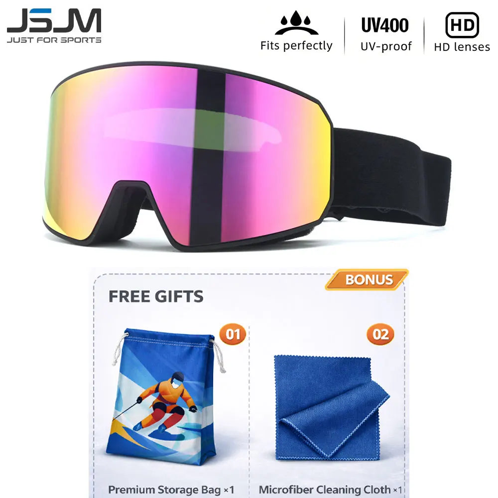 Gafas de Esquí JSJM para Adultos, Doble Capa, Antivaho, UV400, para Snowboard y Moto de Nieve, con Bolsa de Almacenamiento y Paño de Limpieza