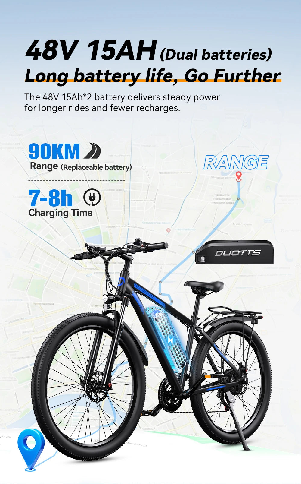 Bicicleta eléctrica DUOTTS C29-L con frenos hidráulicos, motor de 750W, batería de 48V15AH, cuadro de aleación de magnesio y aluminio, neumáticos de 29 pulgadas y 21 velocidades