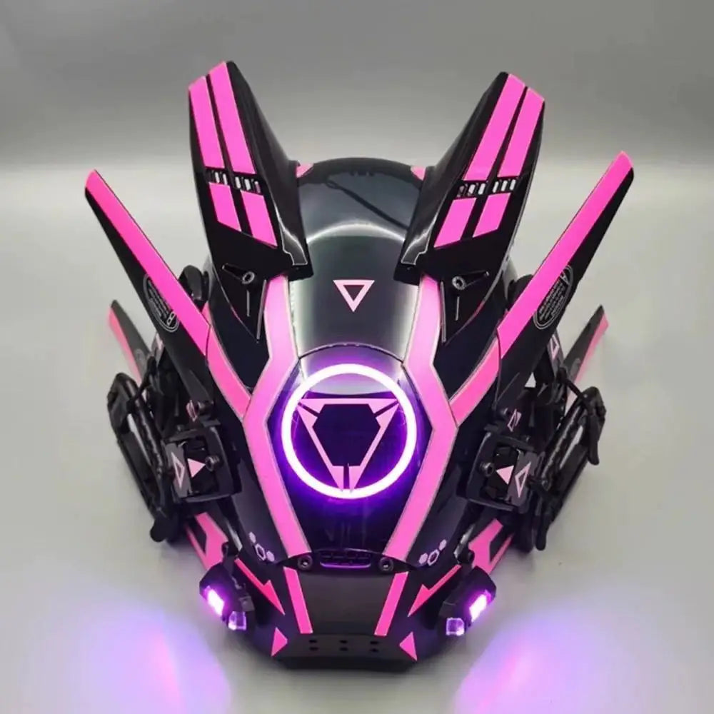 Máscara facial completa negra Cyberpunk, disfraz de cosplay de Halloween, casco técnico futurista, luz LED, caballero punk