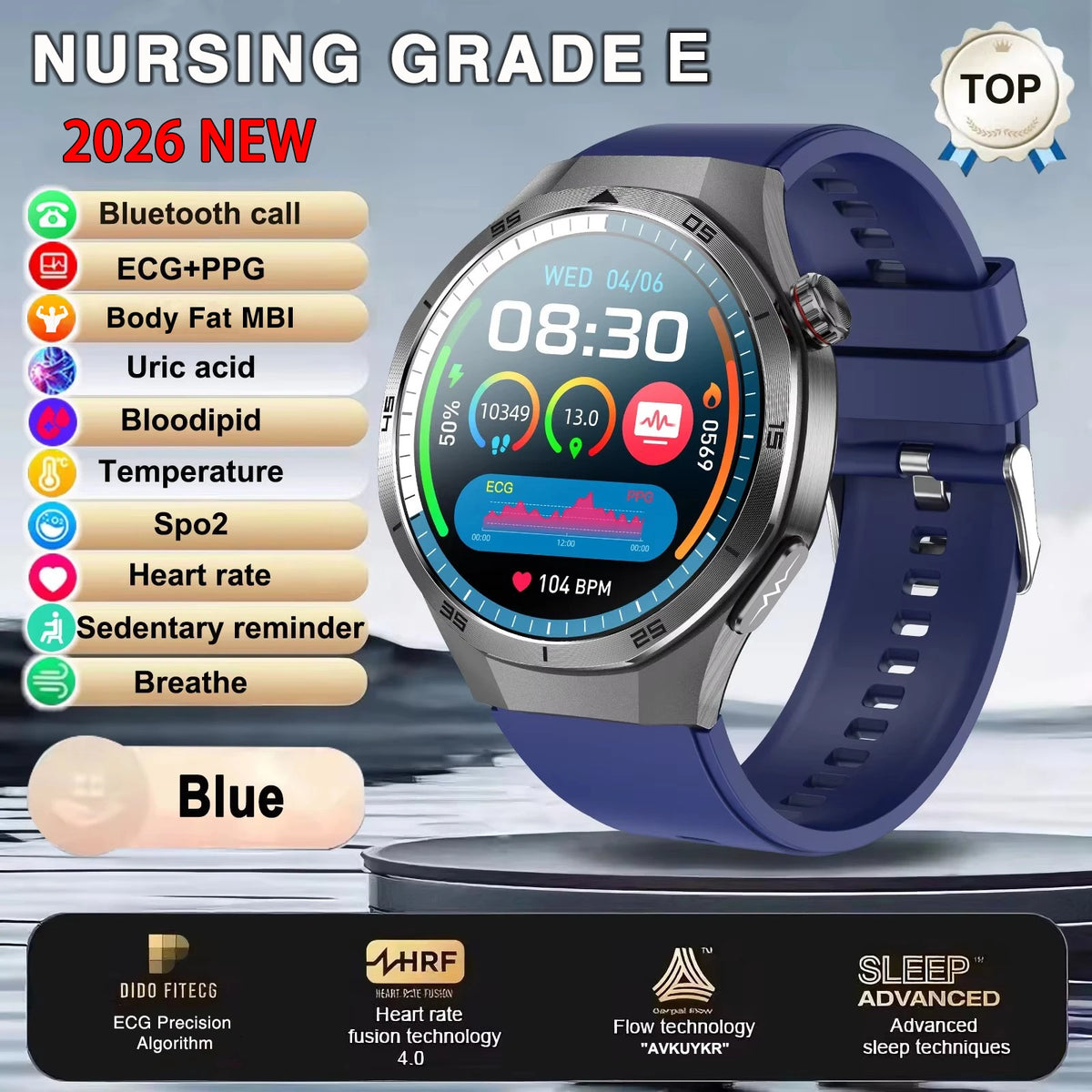 Reloj inteligente 2026 de nueva generación para enfermería, ECG+PPG, análisis de salud, presión arterial, lípidos, ácido úrico, llamada inalámbrica HD, reloj inteligente para hombres y mujeres