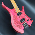 Guitarra eléctrica sin cabeza NK 2026, 6 cuerdas, trastes en abanico, color rosa, madera de álamo con vetas, 3 piezas, mástil de madera de wengué