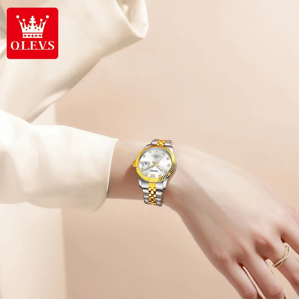 OLEVS 3705 Woman Watch 30M Waterproof Date Quartz Watch For Women High Hardness Mirror Diamond Scale Luxury Ladies Hand Clock