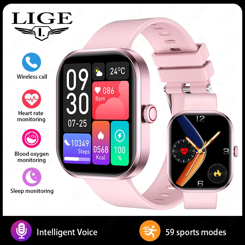 Reloj inteligente de moda LIGE para mujer, con llamada Bluetooth, monitor de salud femenina, frecuencia cardíaca, presión arterial, reloj inteligente digital de fitness para hombre