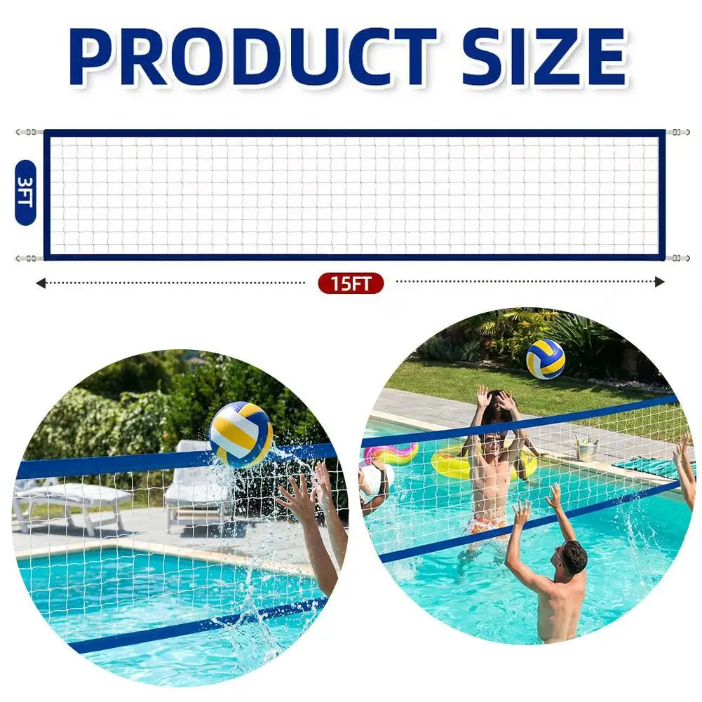 Red de voleibol portátil de nailon para piscina, plegable y ajustable, malla de repuesto para juego de voleibol acuático con borde azul para piscina