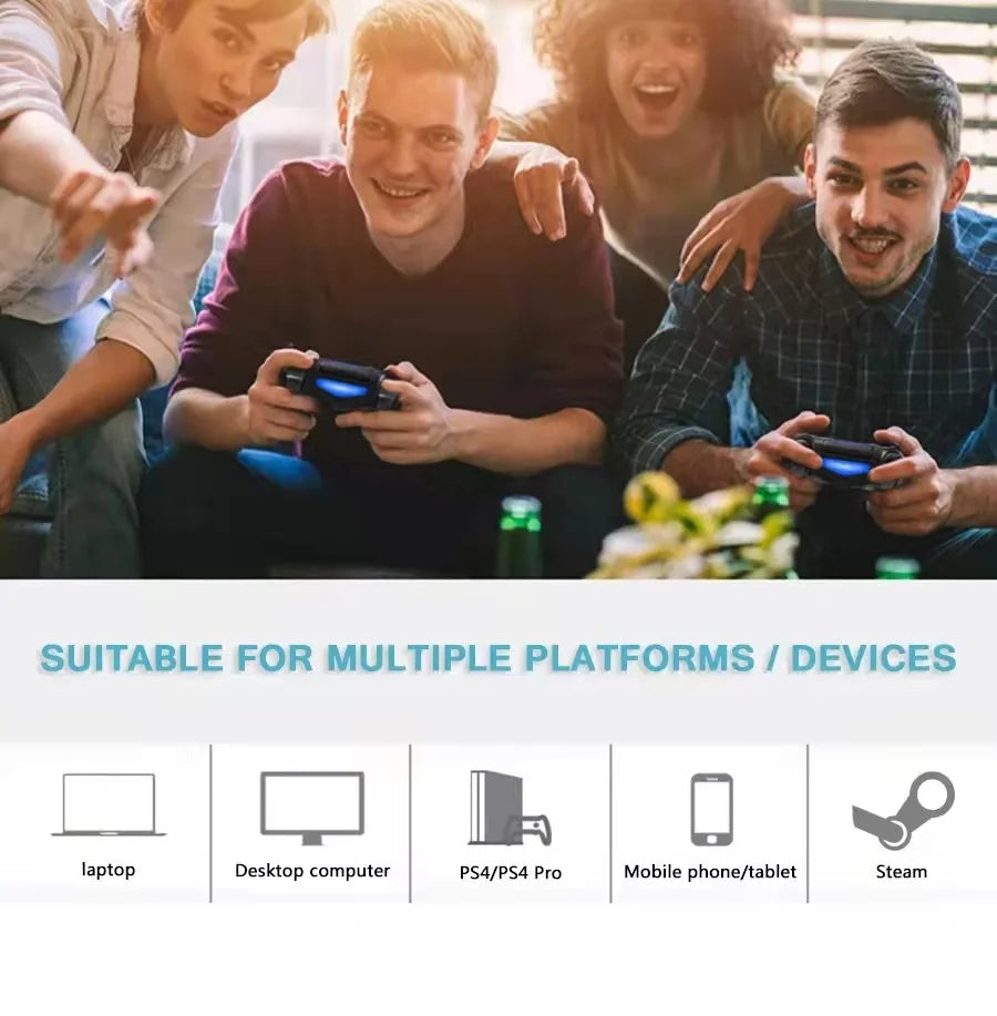 Mando inalámbrico con vibración dual de 6 ejes, barra de luces LED y joystick para consola PS/PC/iPad/Android/iPhone