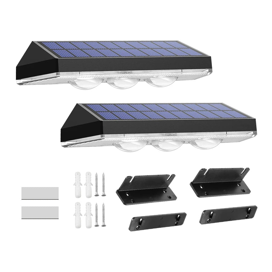 Luces solares superbrillantes, luces LED solares para escalones RGB y blanco cálido, luces para pared y valla de exterior, lámparas solares decorativas con impermeabilidad IP65