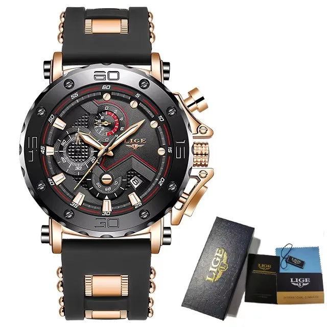 Nuevo reloj de cuarzo LIGE de lujo para hombre, estilo de negocios, esfera grande, cronómetro, resistente al agua, luminoso, informal, deportivo, con caja