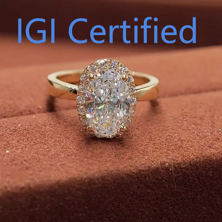 Anillo de Diamante Ovalado de Laboratorio de 5.0ct, Certificado IGI, E VS1, Anillo de Compromiso y Boda, Oro Sólido de 18K, Precio de Fábrica, Joyería Fina de Lujo