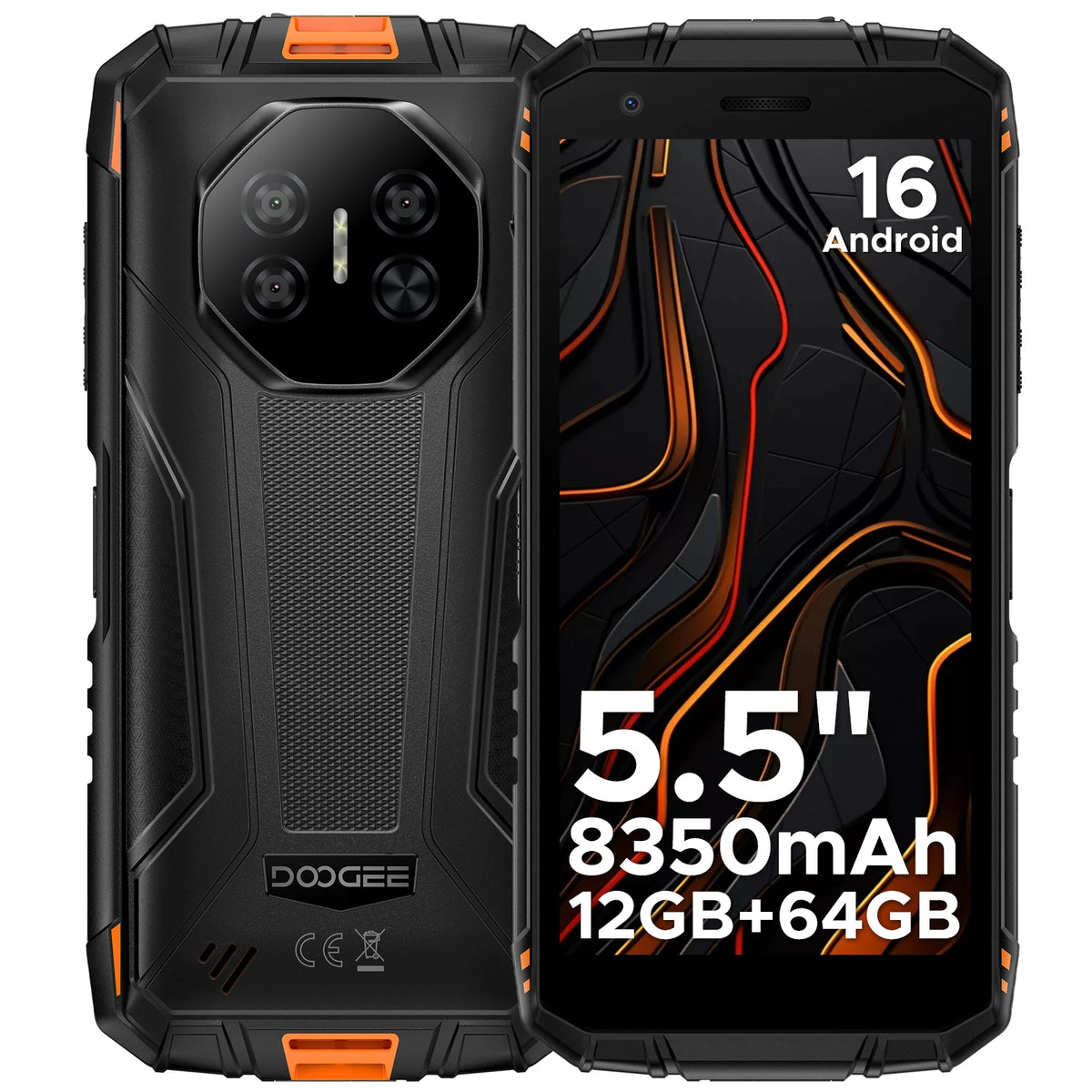 Teléfono resistente DOOGEE Fire 3 de 5.5", Android 16, 12 GB de RAM (3+9), 64 GB de ROM, batería de 8350 mAh, compatible con Widevine L1, Google Pay y NFC