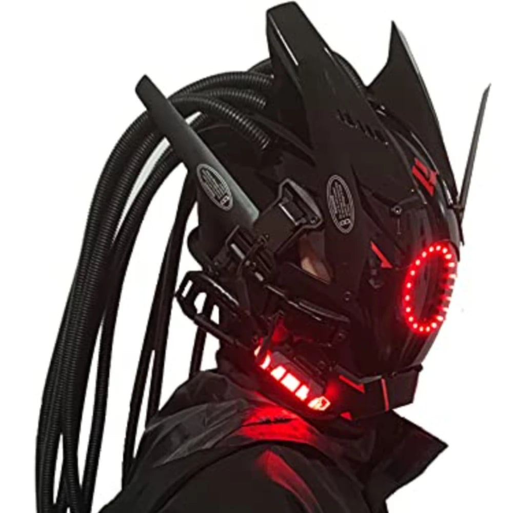 JAUPTO Cyberpunk máscara luces redondas con máscaras tejidas juego de rol Halloween adecuado para accesorios de festivales de música de fiesta