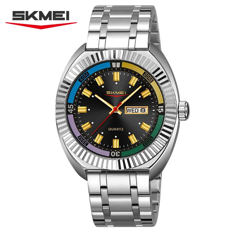 SKMEI 9353 Luxury Colorful Classic Male Quartz Movement Alloy Stainless Steel Watch Business Men Wristwatches Clock Hands Gift
