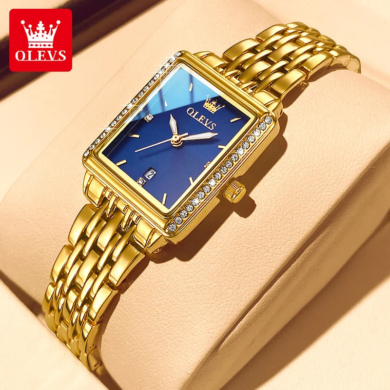 Reloj elegante para mujer OLEVS, reloj de cuarzo con diamantes, de acero inoxidable, impermeable, de alta moda, para negocios, reloj de lujo original para mujer