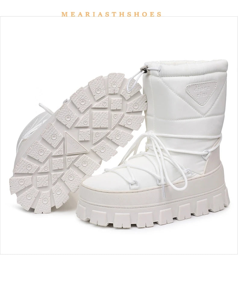 Botas de nieve de invierno 2026, botas de esquí a media pantorrilla para mujer, cuñas, botas de piel peluda y esponjosa, botas cálidas de algodón con plataforma alta para mujer, talla 36-41