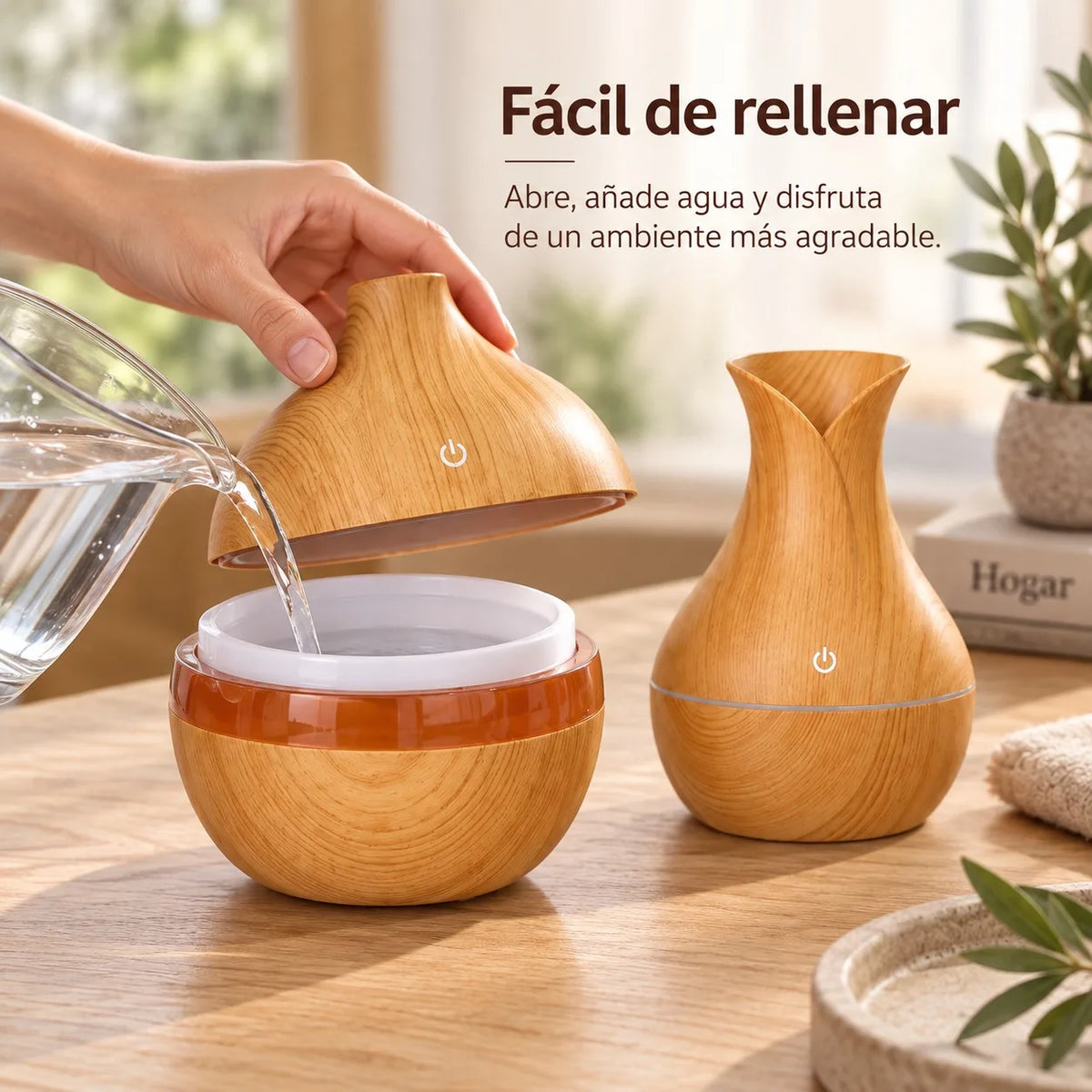 Humidificador Ultrasónico Portátil USB Difusor de Aromaterapia Luz LED Ambiental Diseño Acabado Madera Difusor de Aceites Esenciales para Hogar Oficina