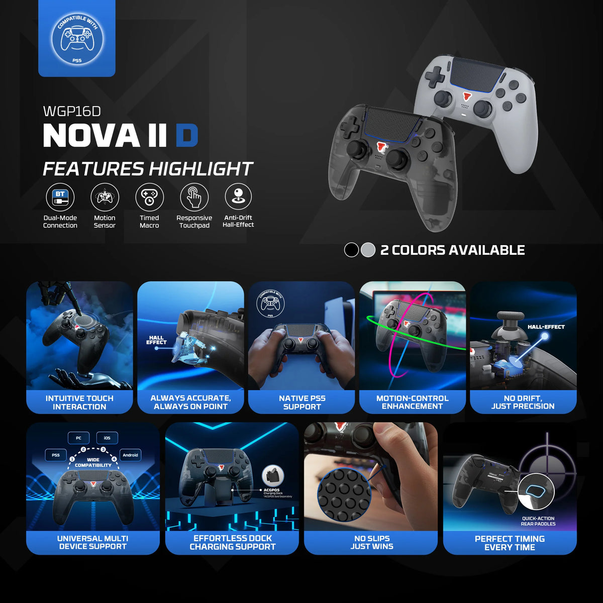 FANTECH NOVA IID WGP16D BT Wireless Gaming Controller For PS5/PC/iOS/Android Gamepad With Turbo Dual Sense Vibrate Hall Joystick