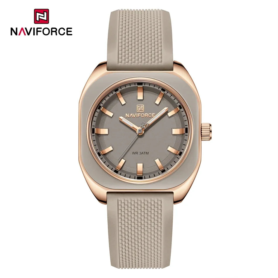 NAVIFORCE Fashion Quartz Watches For Women Comfort Silicone Band Ladies Daily Waterproof Casual Wristwatch Female Timepiece Gift