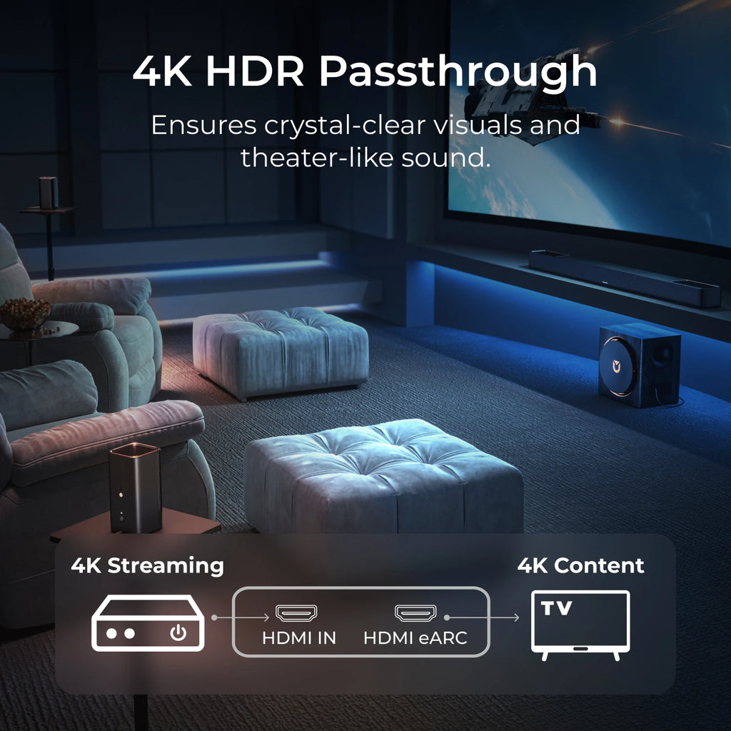 Barra de sonido ULTIMEA Skywave Serie 760W 5.1.4 canales con subwoofer de 8" y 2 altavoces traseros inalámbricos, Dolby Atmos, sistema de sonido envolvente