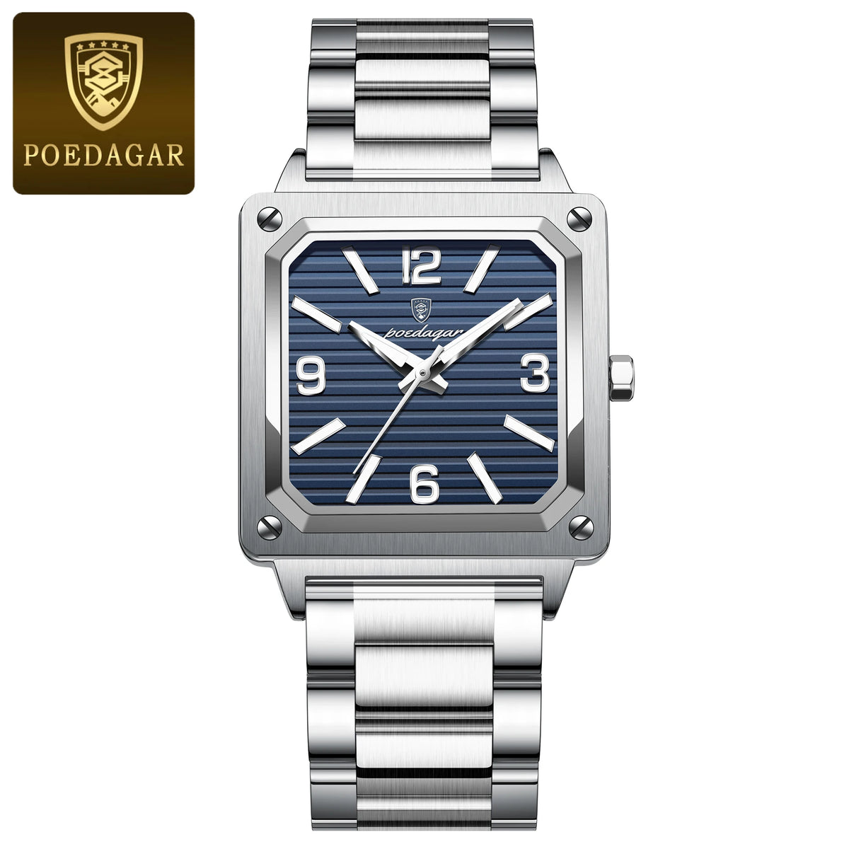 POEDAGAR Fashion Luxury Man Wristwatch Waterproof Luminous Stainless Steel Men's Quartz Watch Square Sport Watches for Men Reloj