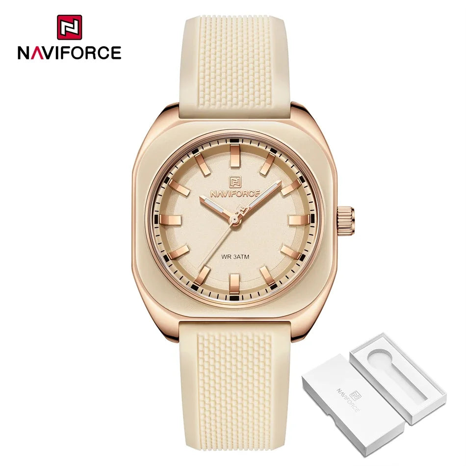 NAVIFORCE Fashion Quartz Watches For Women Comfort Silicone Band Ladies Daily Waterproof Casual Wristwatch Female Timepiece Gift