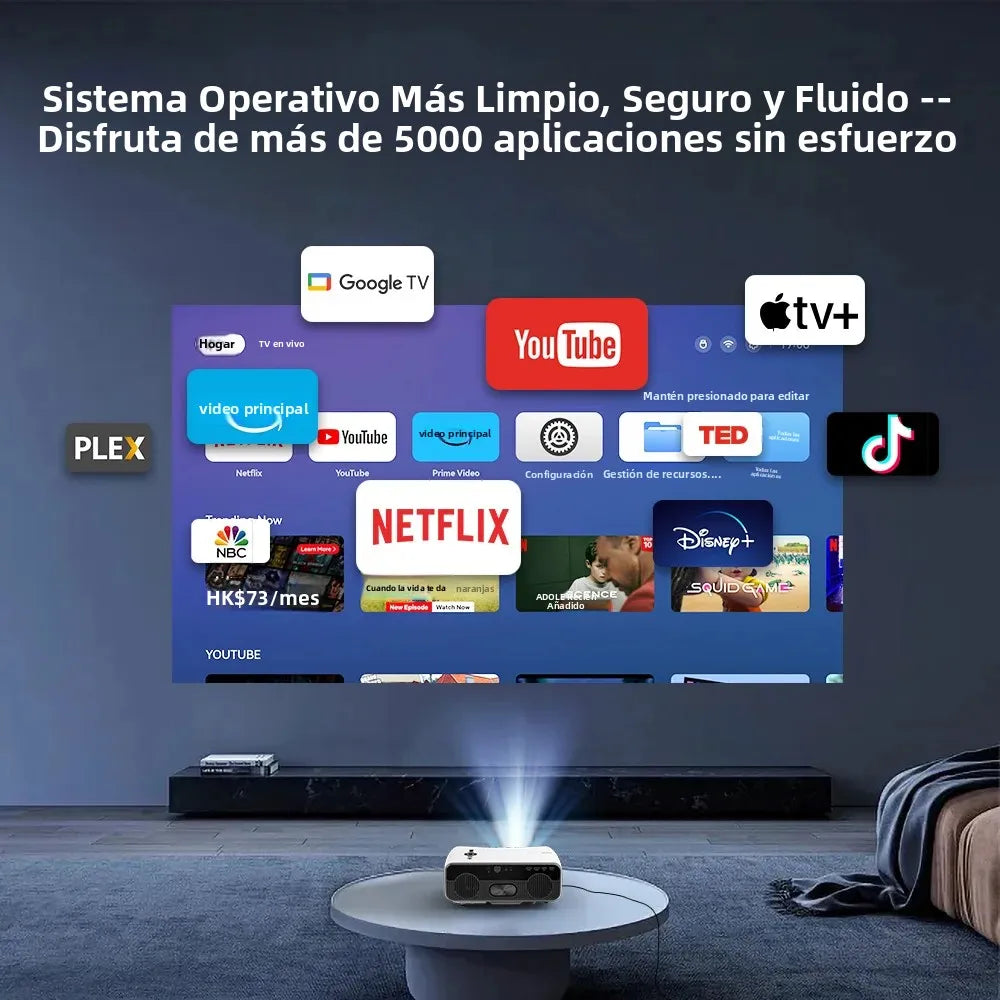 Nuevo Proyector Inteligente 4K con Netflix, Enfoque Automático, Proyector de Cine en Casa, WiFi6 5G, Bluetooth, MEMC, Proyector para Juegos y Películas, 2+64G, Dolby
