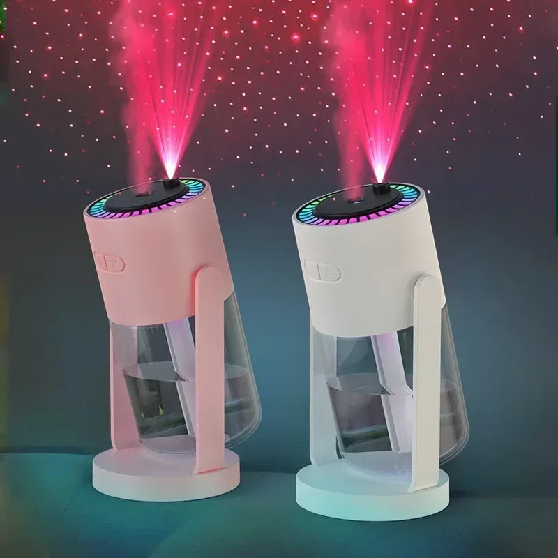 Humidificador de proyección de cielo estrellado creativo, Mini humidificador de aire giratorio para coche con luz LED, difusor de Aroma eléctrico USB para dormitorio