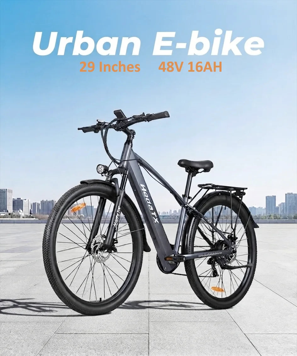 HedaTX TX1 City Electric Bike for Adults 29 Inch Powerful Motor 48V16Ah Removable Battery Aluminum Alloy Frame All Terrain Mountain Ebike 7-Speed Front Suspension LCD Display Commuter Electric Bicycle