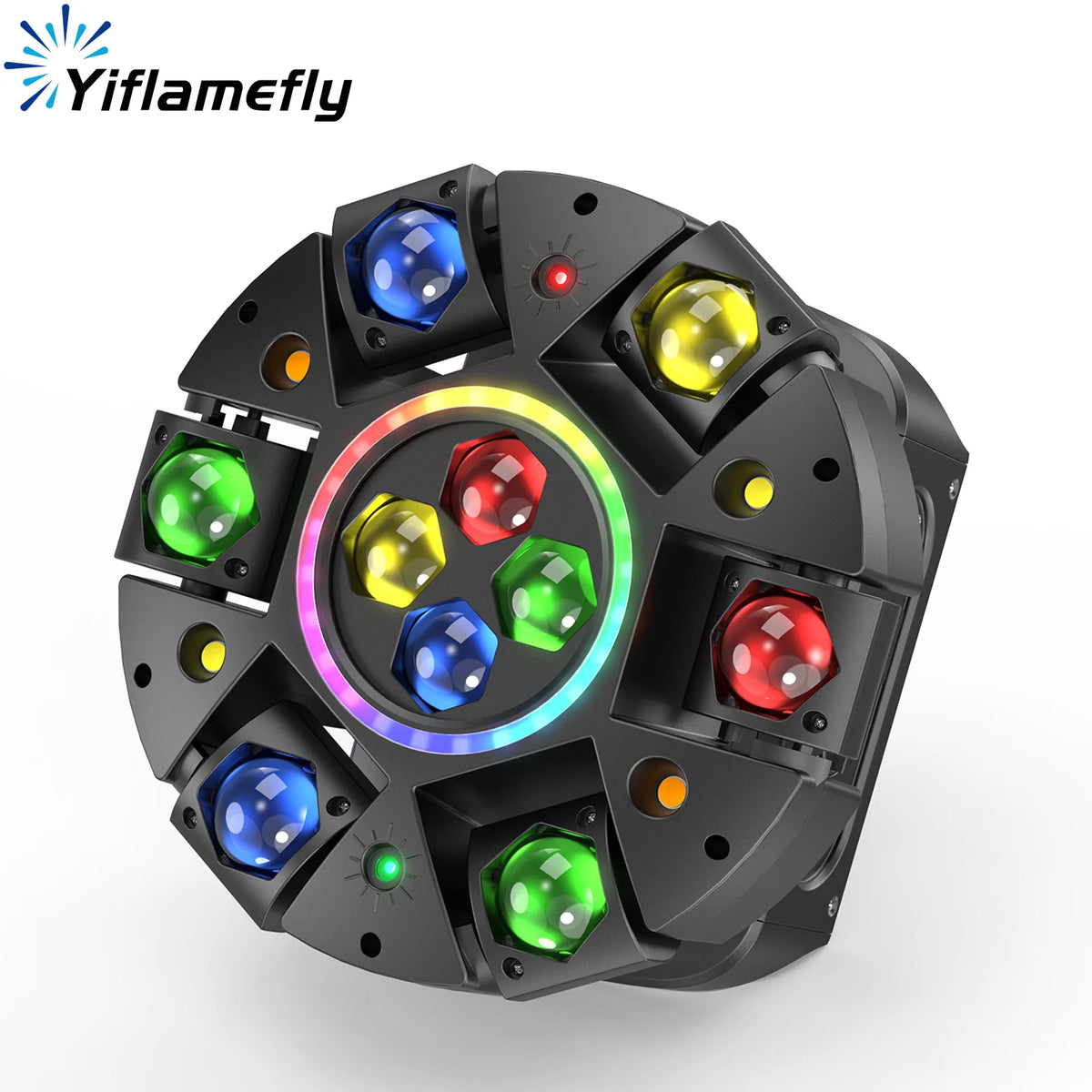 Yiflamefly 180W RGBW - Luz de cabeza móvil de 6 brazos con efecto Bee Eye, luz DJ con tira LED, luz de escenario DMX para bodas, discotecas y fiestas