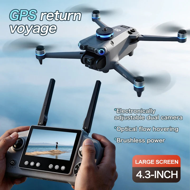 GT60 Dron GPS Profesional 4K con Pantalla de 4.5 Pulgadas WiFi FPV Fotografía Aérea Evitación de Obstáculos 360° Cuadricóptero Juguetes de Lanzamiento Aéreo