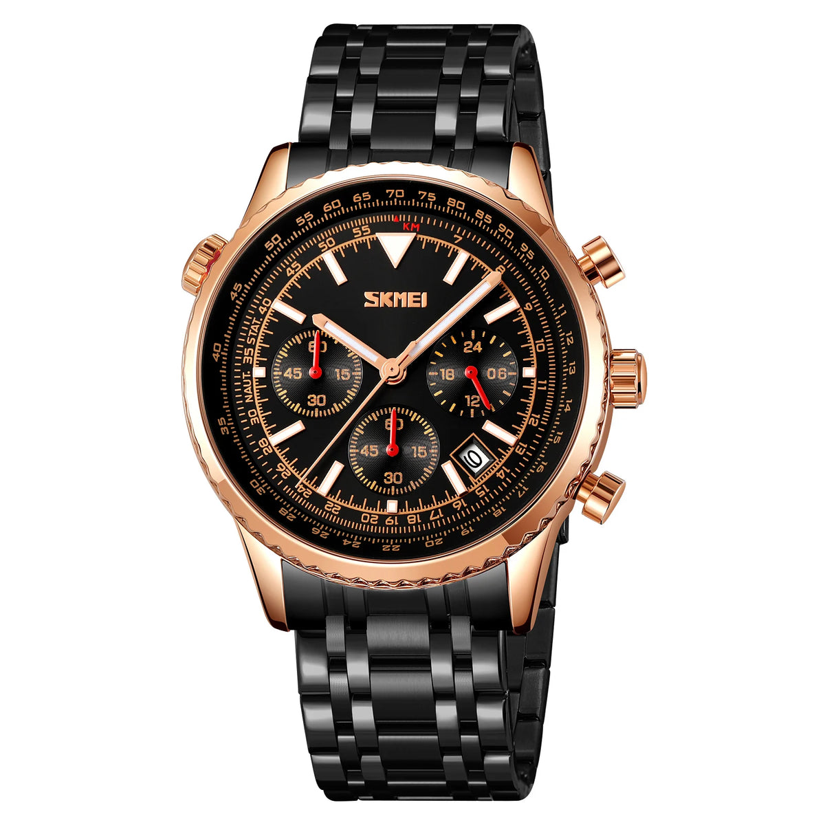 Reloj de pulsera de lujo para hombre SKMEI, impermeable, luminoso, con fecha y cronómetro, reloj de cuarzo para hombre de acero inoxidable Reloj Hombre