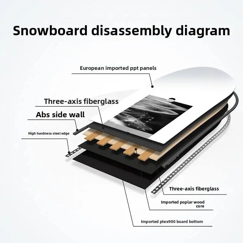 Tabla de snowboard de madera para hombre y mujer, con diseño de doble curvatura, apta para todo tipo de terrenos y para usar en invierno.