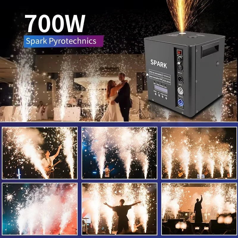 Máquina de Chispas Frías de 700W con Control Remoto DMX, Equipo de Efectos de Chispas con Estuche de Transporte para Decoración de Ambiente en Bodas, Celebraciones y Fiestas