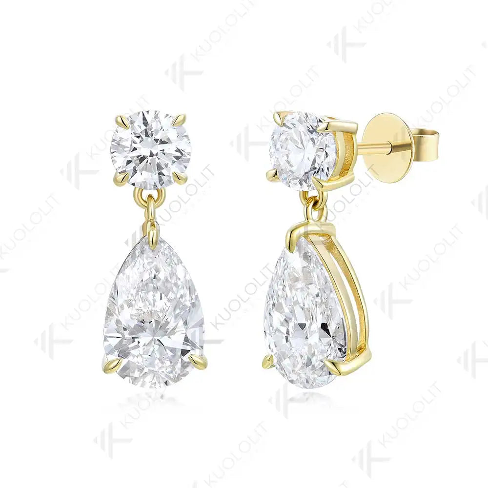 Kuololit 3CTW Pendientes de diamantes cultivados en laboratorio para mujer Sólido 18K 14K 10K 585 Pendiente de clip de pera de oro amarillo para regalo de Navidad