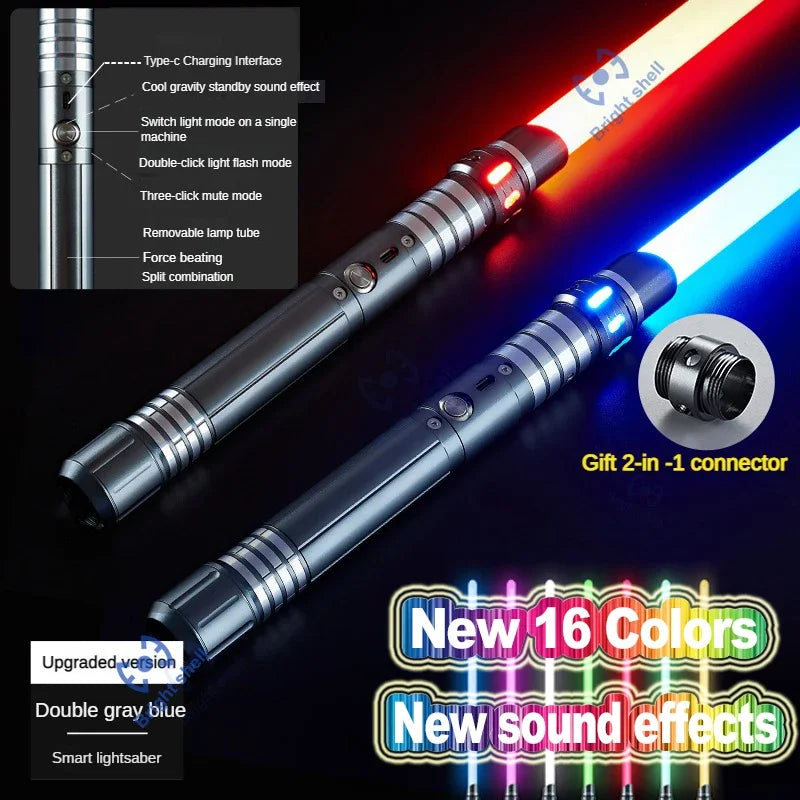 Juguete de sable de luz láser de metal, sable de luz RGB con 15 cambios de color, sonidos, efectos Force FX, FOC, juguete bláster, regalo de espada láser Jedi