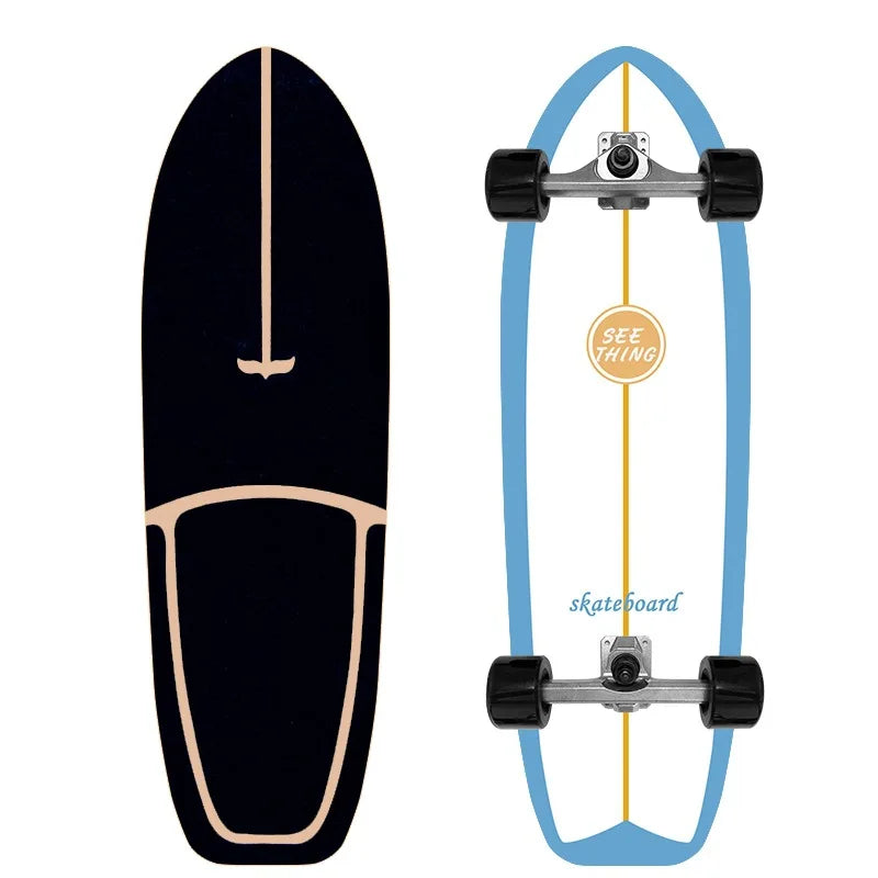 Patineta Profesional de Surf sobre Tierra de 32'' con Ejes de PU CX4, Tabla de Madera de Arce Multicapa sin Descenso para Niños y Adultos, Ideal para Principiantes y Práctica de Esquí
