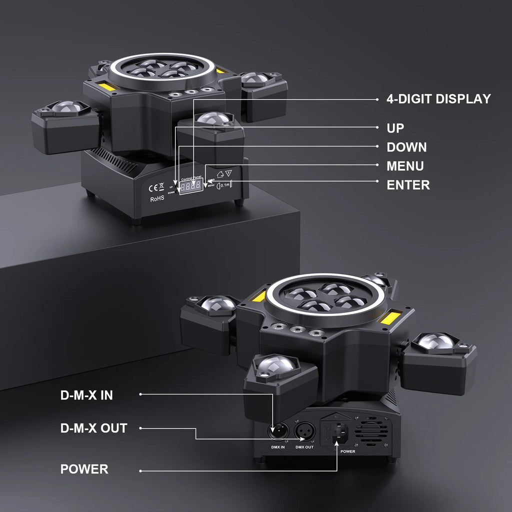 Luz de cabeza móvil Somspot 120W 4 en 1, luz de lavado RGBW, efecto de haz Bee Eye, luz láser con control remoto, luces de DJ para discoteca, fiesta, escenario, proyector de iluminación para conciertos, bodas, teatros, espectáculos en vivo, bares y clubes