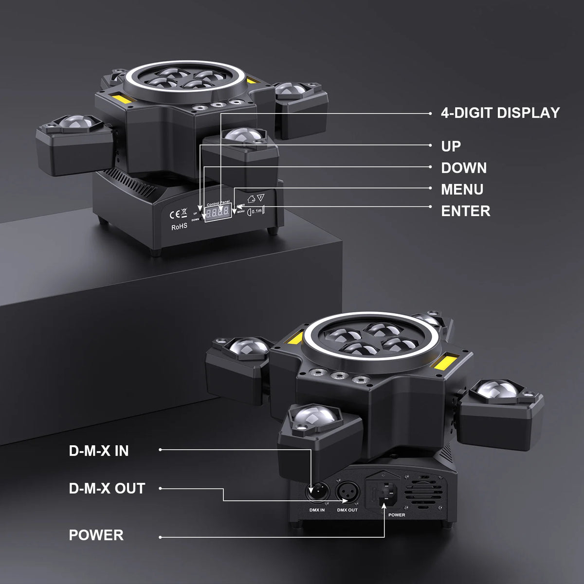 Luz de cabeza móvil Somspot 120W 4 en 1, luz de lavado RGBW, efecto de haz Bee Eye, luz láser con control remoto, luces de DJ para discoteca, fiesta, escenario, proyector de iluminación para conciertos, bodas, teatros, espectáculos en vivo, bares y clubes