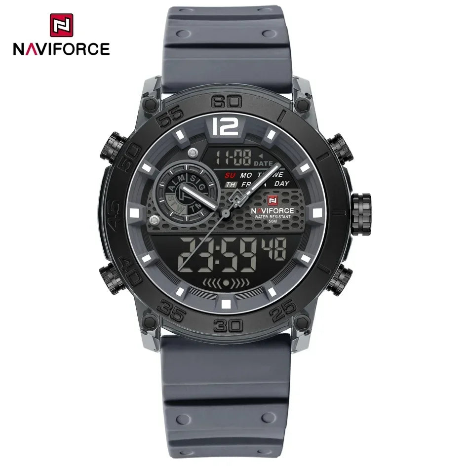 Reloj deportivo de moda para hombre NAVIFORCE, estilo militar, pantalla dual, resistente al agua, reloj de pulsera digital de cuarzo, adecuado para adolescentes 2026