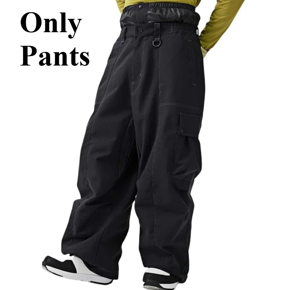 Pantalones de snowboard con bolsillo grande para hombre, pantalones de esquí holgados súper holgados, aislamiento impermeable para campo de nieve, ropa deportiva de invierno para parejas