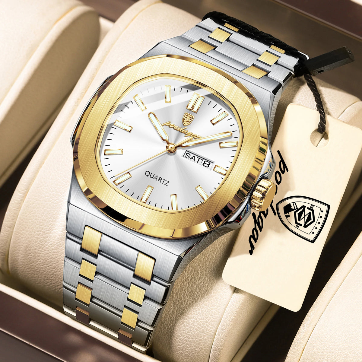 Reloj de pulsera para hombre POEDAGAR, de cuarzo, original, resistente al agua, luminoso, con fecha y día de la semana, de acero inoxidable, estilo ejecutivo