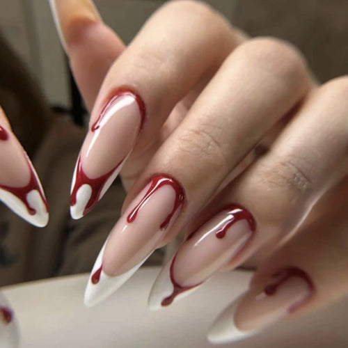 24 Uds uñas postizas de color rojo sangre gradiente parche de uñas postizas de punta larga cubierta completa puntas de uñas postizas usables juegos de manicura de Halloween