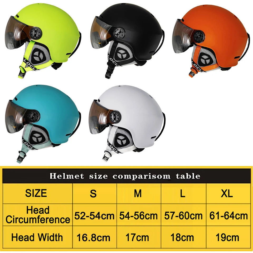 Casco de Esquí LOCLE para Hombre, Mujer y Niños, Ultraligero, para Snowboard, Skateboard, Motocicleta, Moto de Nieve, con Visera y Gafas IN-MOLD