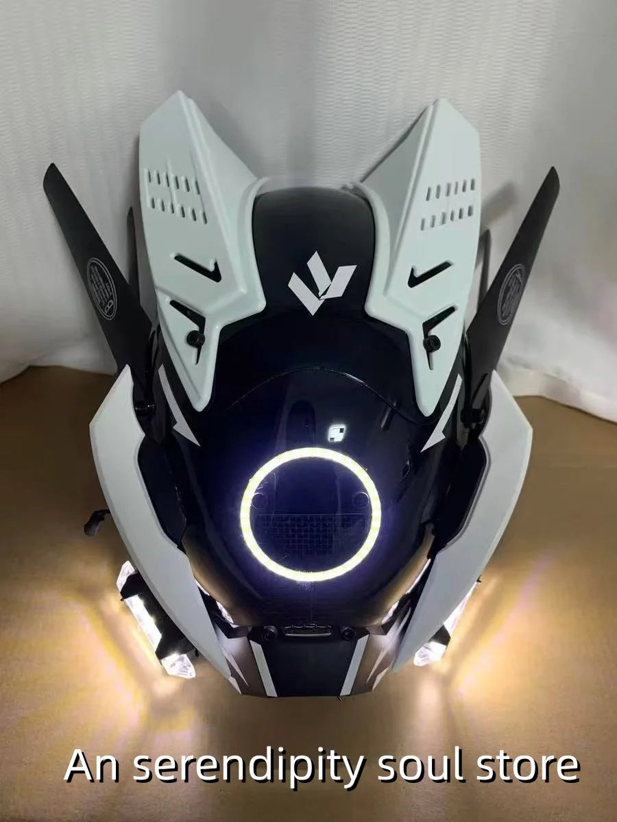 Máscara facial completa negra Cyberpunk, disfraz de cosplay de Halloween, casco técnico futurista, luz LED, caballero punk