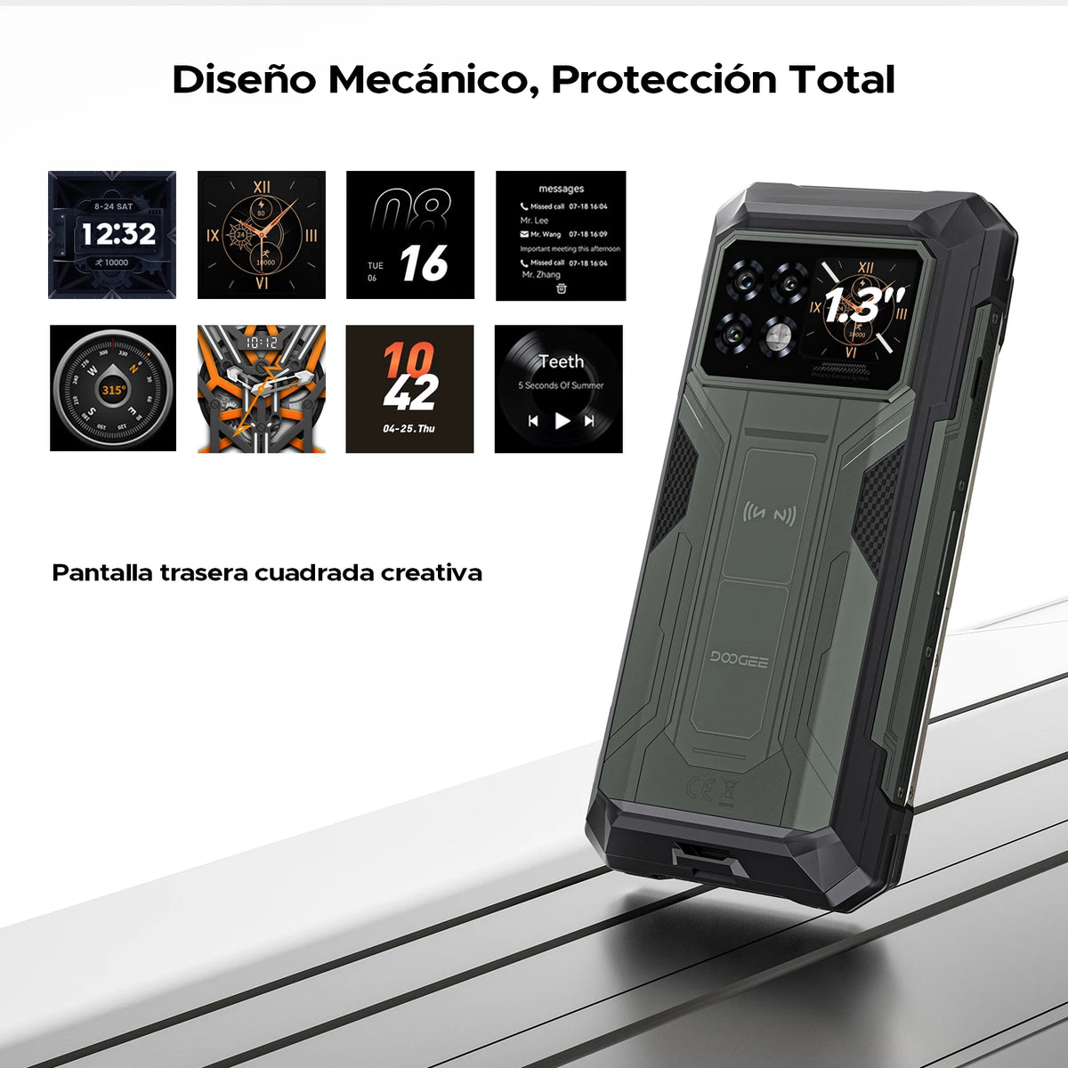 Smartphone rugerizado DOOGEE S200 Max 36GB+512GB 22000mAh 66W Doble linterna LED Pantalla trasera de 1.32" Dimensity 7050 108MP NFC
