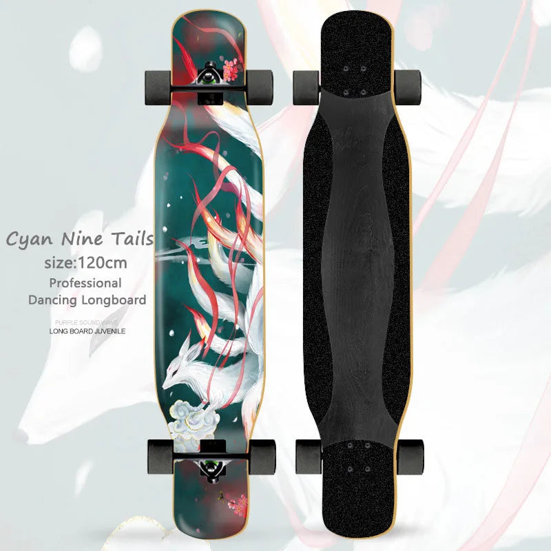 Patineta Completa para Mujer, Longboard de 110/120 cm, Tabla de Madera de Arce de 7 Capas, Ruedas de PU, para Principiantes, Freestyle, Baile Callejero