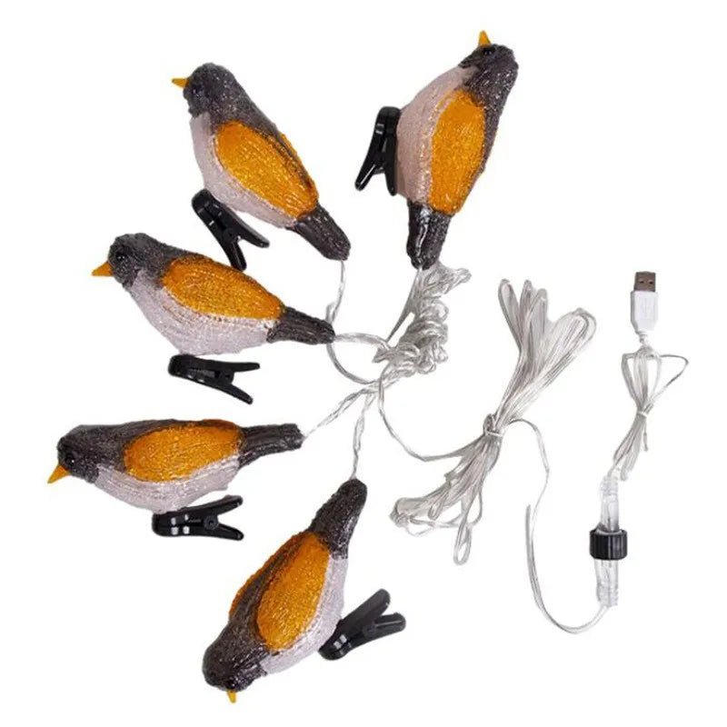 Waterproof Acrylic BirdGarland Lights5 LEDs USB Battery, Solar Powered, FairyLamp for Garden Landscape, Tree Decoration, Lantern