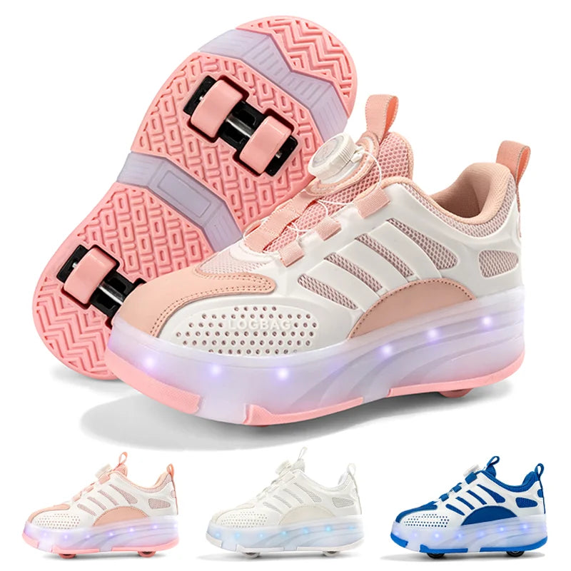 Patines invisibles de cuatro ruedas para niños y niñas, zapatos deportivos para patinaje sobre hielo, patines en línea de cuatro ruedas