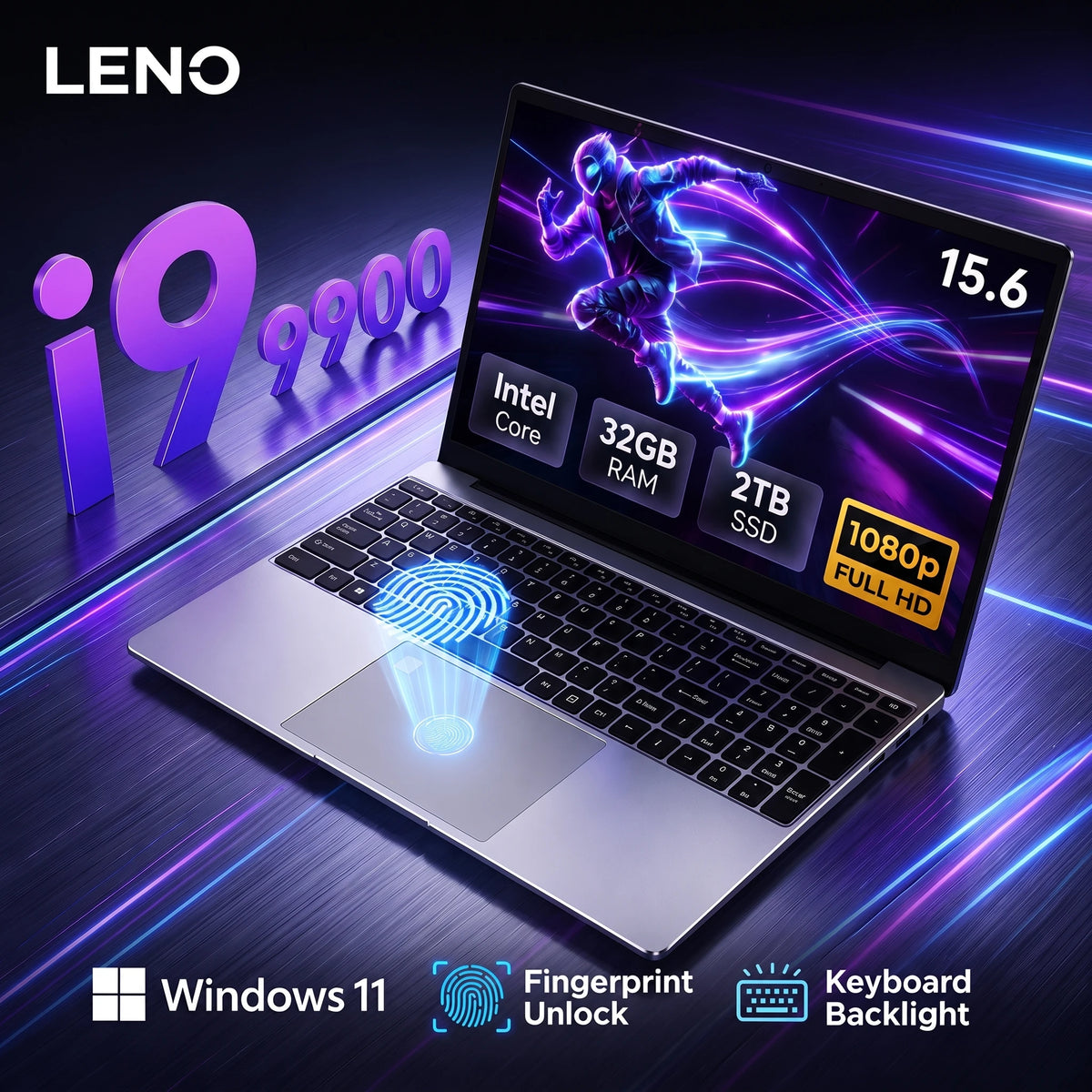 LENO Portátil de 15.6' con Windows 11, 32GB, 2TB, Intel Core I9 9900, 1920*1080 HD, Computadora para Juegos, PC Gamer, Oficina, Ultradelgado