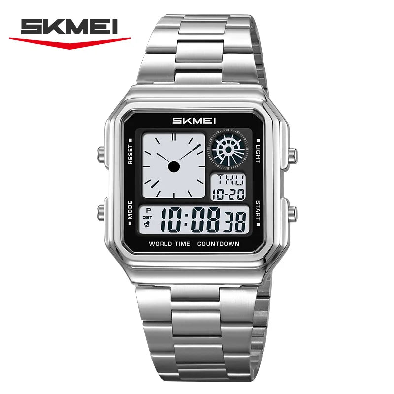 Reloj electrónico deportivo SKMEI 2451 con hora mundial para hombre, clásico, LED, resistente al agua, multifunción, con alarma y pantalla luminosa