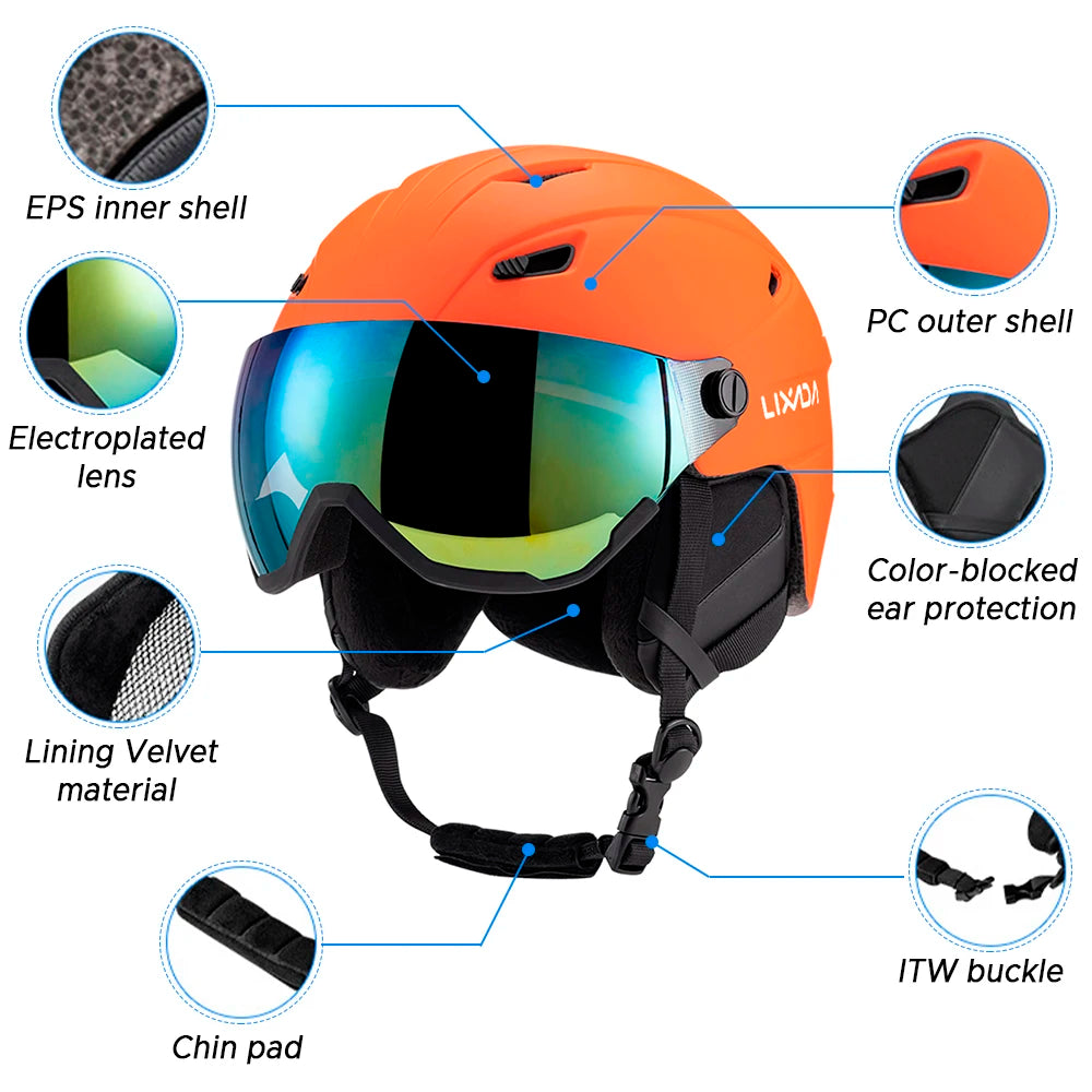 Casco de Snowboard para mujer y casco de esquí integrado para hombre con gafas de visera extraíbles casco de esquí protector